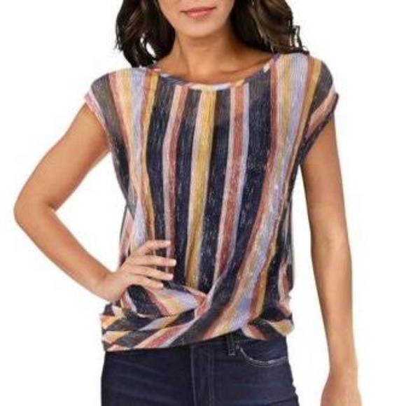 INC Striped Twist Hem Blouse - Picture 1 of 8